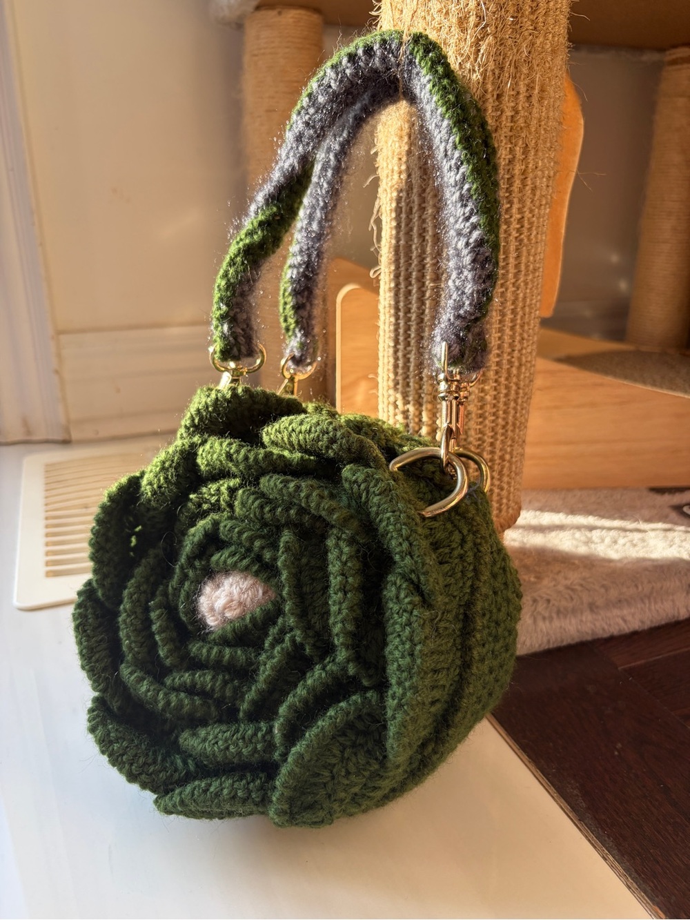 Handmade Green Crochet Cabbage Crossbody Bag by - Picture 2 of 2